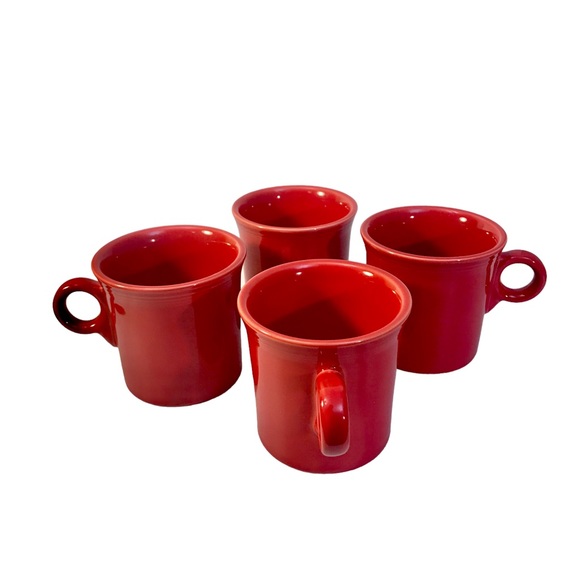 Set Of 4 Fiesta Scarlet Red Coffee Mugs O Ring Handles Contemporary - Picture 4 of 14
